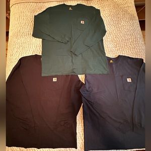 3 Carhartt long sleeve t-shirts XL — Navy, Green, Black